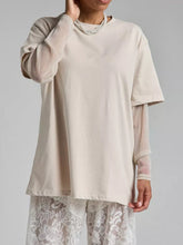 Faux Layered Round Neck Mesh Sleeve Top OutfitFlow